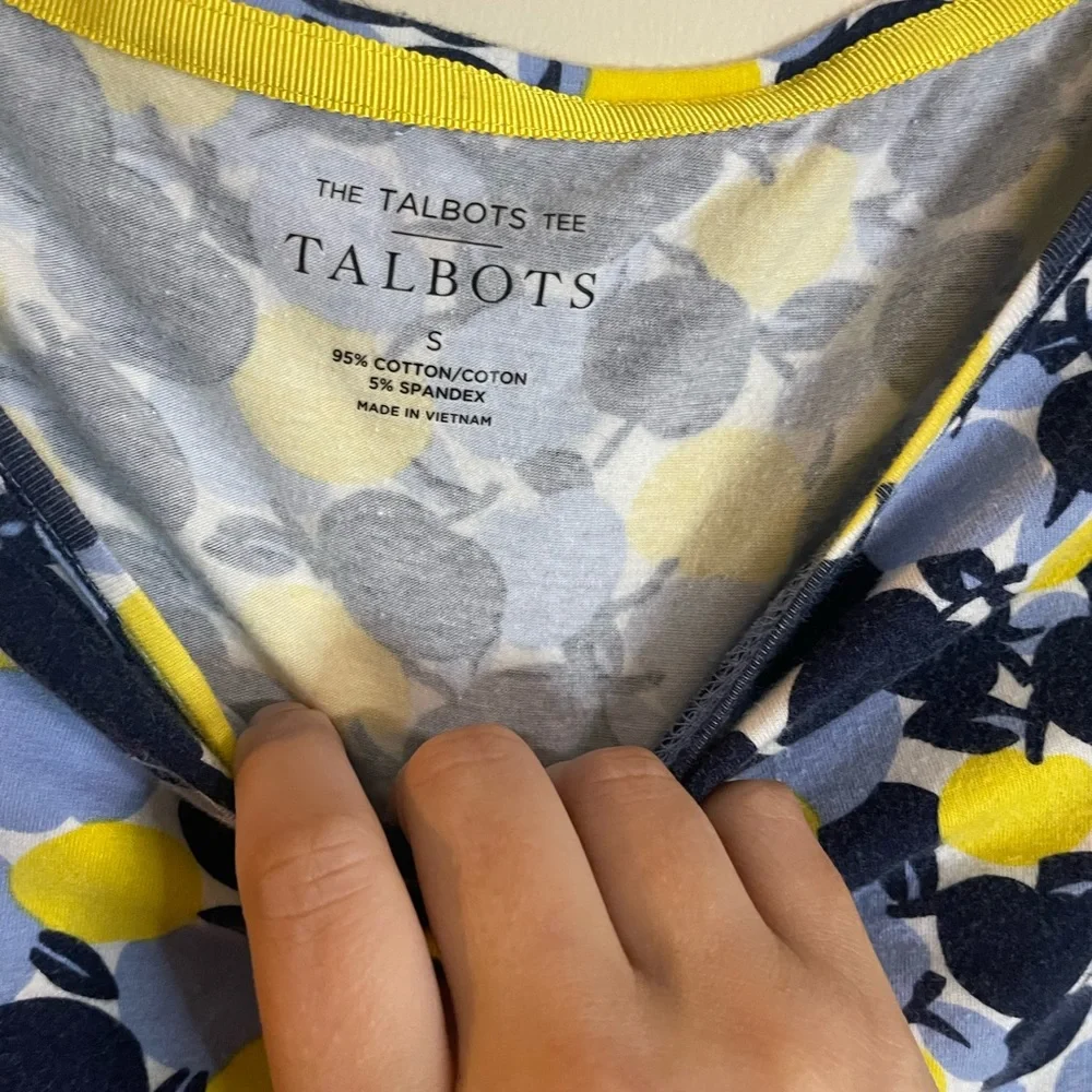 Talbots 3/4 sleeve top.  Blue and yellow.  Good condition.  Size small. - Picture 3 of 3